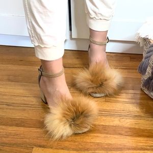 BROTHER VELLIES Dhara Fox Fur Trimmed Sandal Heels